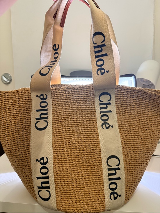 Chloe Handbags - Chloé Natural Straw Tote with Branded Ribbon Handles